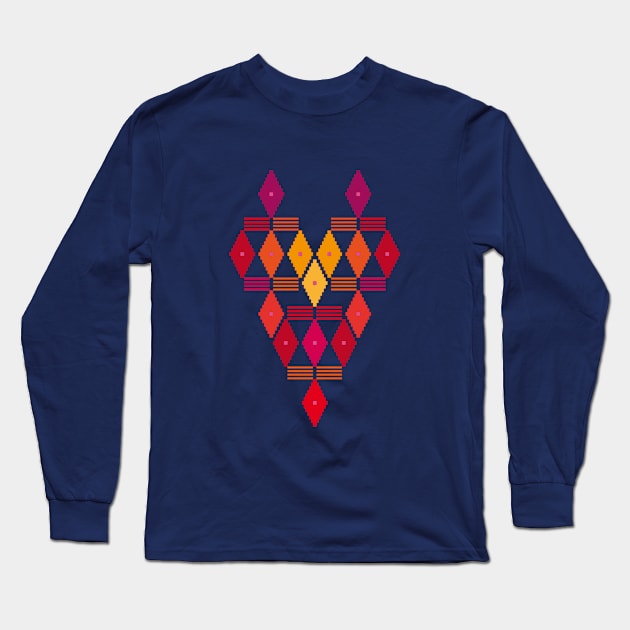 Geometric Ethno Heart Long Sleeve T-Shirt by happyMagenta